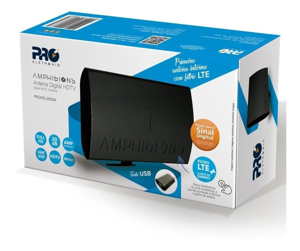 ANTENA AMPLIFICADA INTERNA E EXTERNA 20DB AMPHIBIOUS PROELETRONIC PROHD-2000A