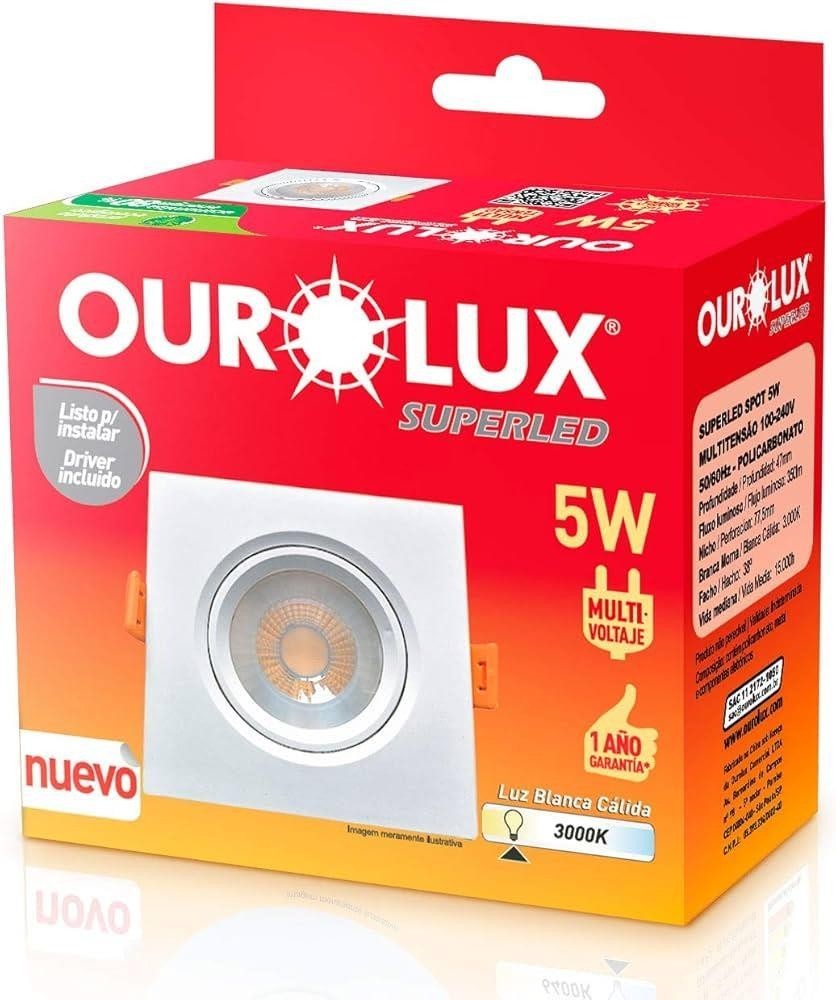SUPERLED SPOT QUADRADO 5W 3000K BV OUROLUX