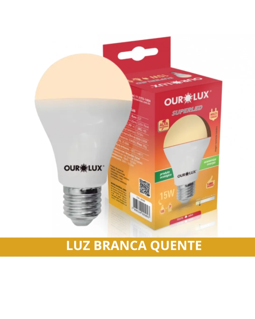 LÂMPADA SUPERLED 15W ALTA POTENCIA 3000K OUROLUX BV