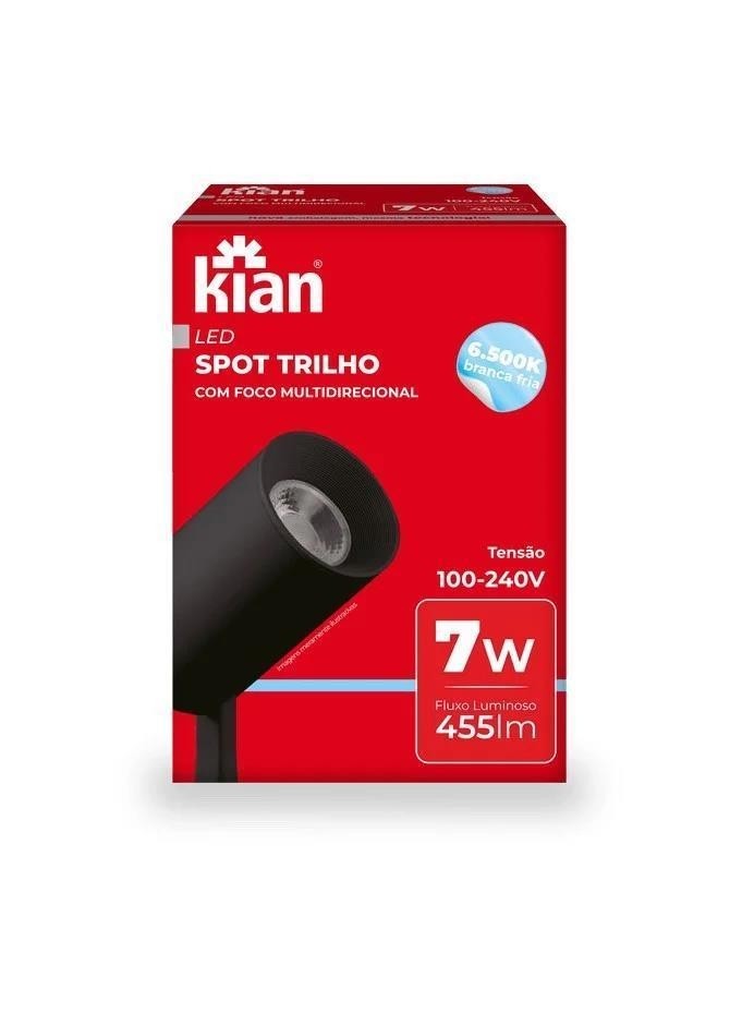 SPOT LED TRILHO PRETO 7W 6500K KIAN