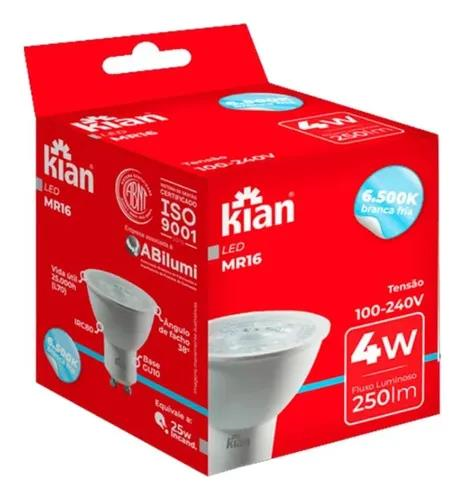 LAMPADA DICROICA LED GU10 MR16 4W 6500K BV KIAN