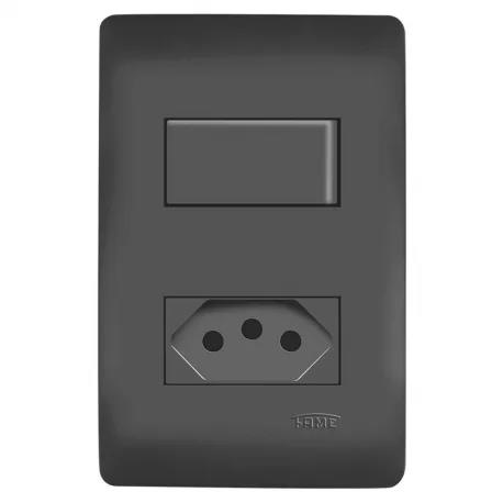 1 INTERRUPTOR SIMPLES 1 TOMADA PRETA 2P+T 20A/250V C/P HABITAT FAME