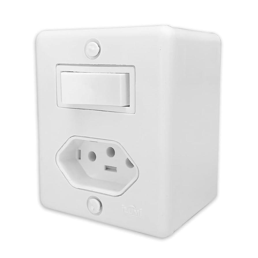 CONJUNTO INTERRUPTOR SIMPLES 6A C/TOMADA 2P+T 20A 250V BOX ILUMI