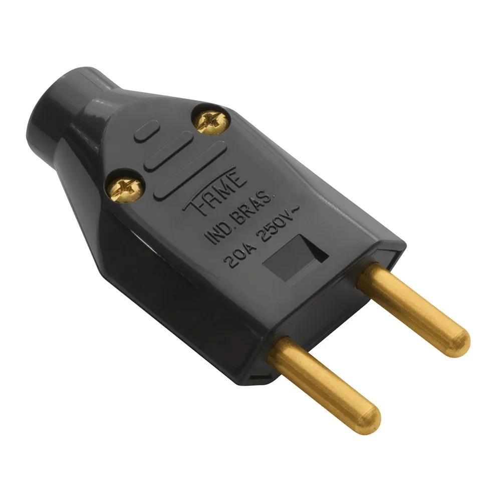 PLUGUE 20A 2P JUNCAO MACHO PRETO FAME