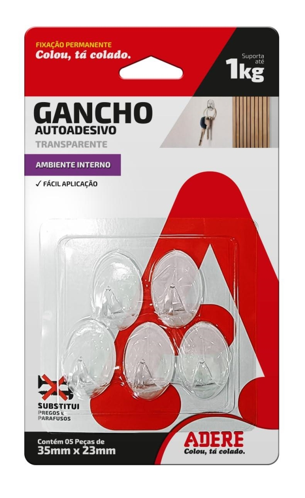 GANCHO AUTOADESIVO ADERE 5UN.35MMX23MM