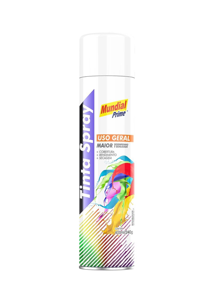 TINTA SPRAY 400ML MUNDIAL PRIME USO GERAL BRANCO SEMI BRILHO