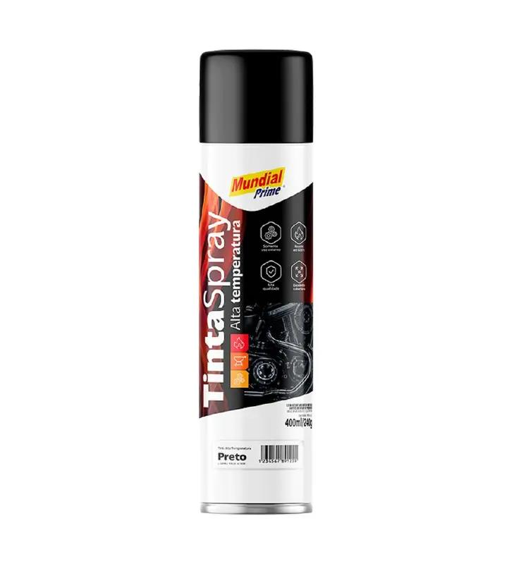 TINTA SPRAY 400ML MUNDIAL PRIME ALTA TEMPERATURA PRETO FOSCO