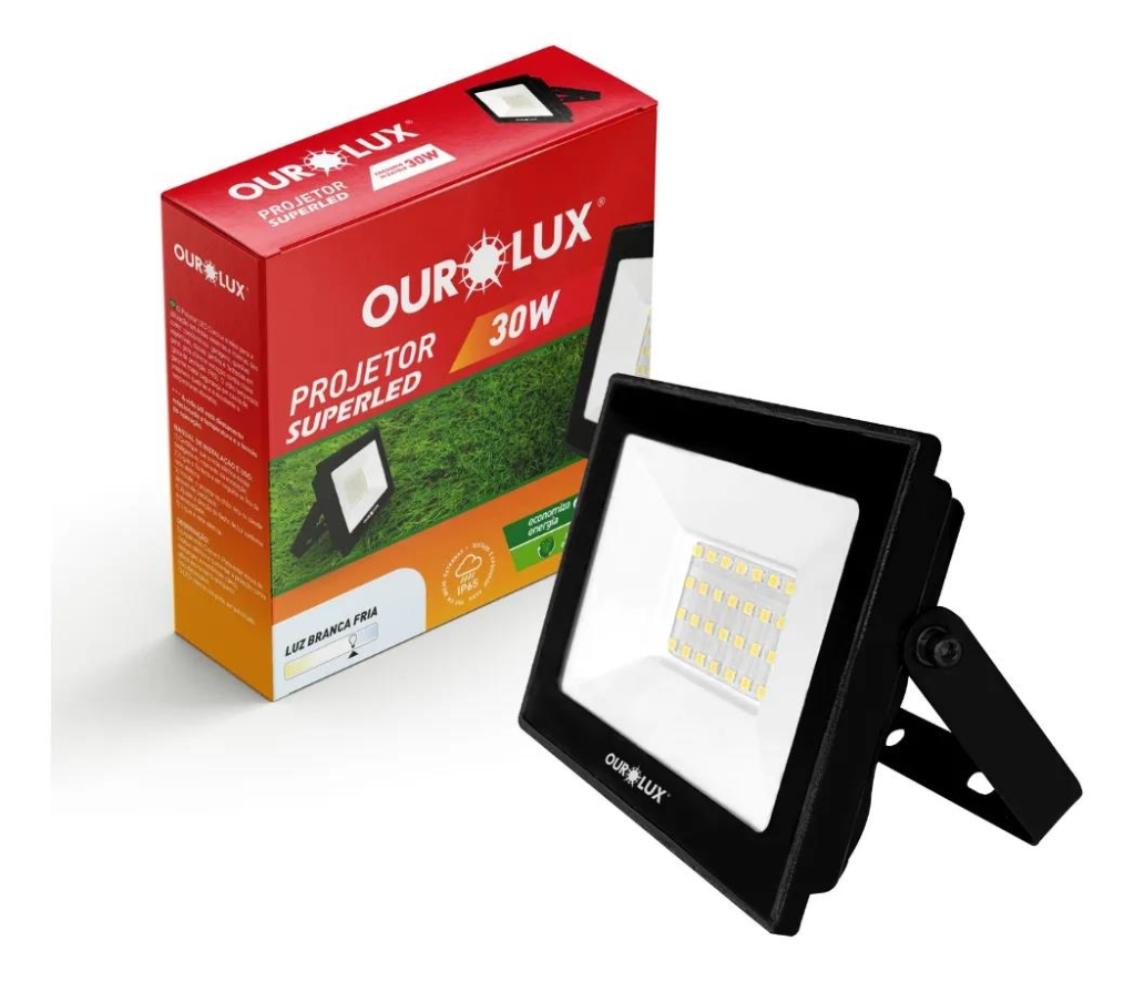 REFLETOR LED SLIM IP65 30W BIVOLT 6500K OUROLUX