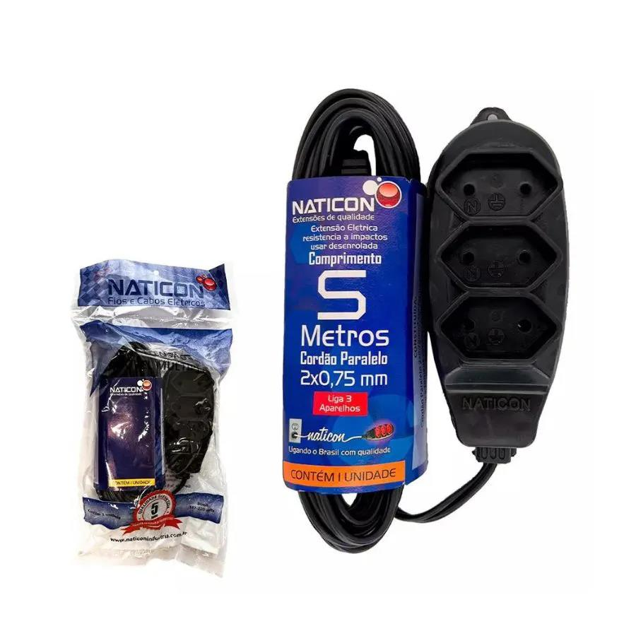 EXTENSÃO ELÉTRICA NATICON 5 METROS 2P+T 10A PRETA