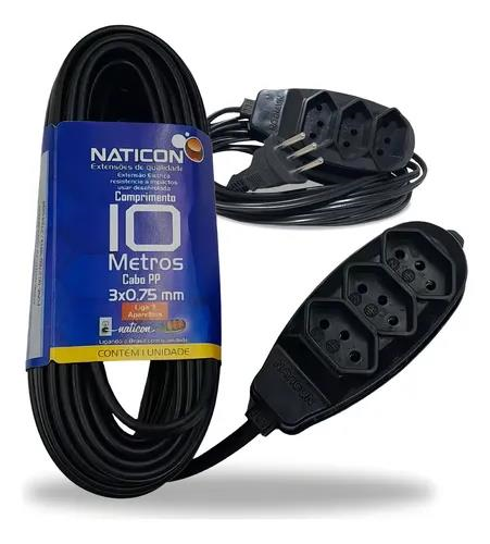 EXTENSÃO ELÉTRICA NATICON 10 METROS 2P+T PRETA 10A