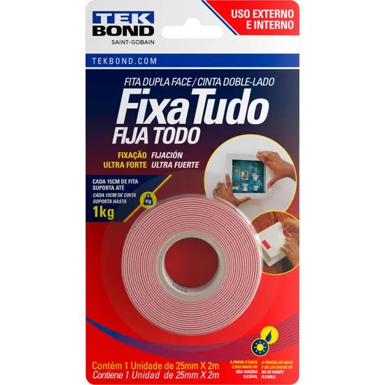 FITA ACRILICA DUPLA FACE EXTERNO E INTERNO 25MMX2M 1KG C/15CM BLISTER TEKBOND