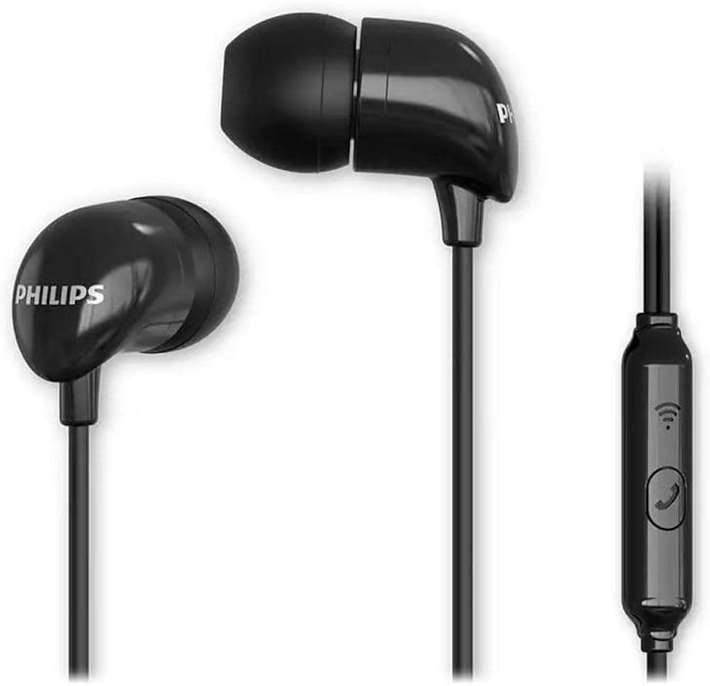 FONE DE OUVIDO PHILIPS C/FIO E MICROFONE PRETO