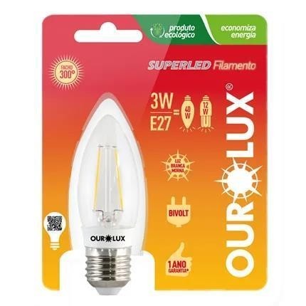LÂMPADA SUPERLED VELA FILAMENTO 3W BV E27 6000K