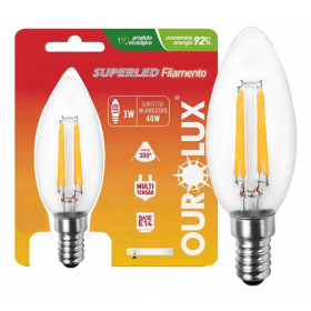 LÂMPADA SUPERLED VELA FILAMENTO 3W BV E14 2700K