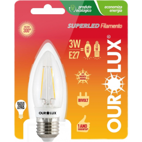 LÂMPADA SUPERLED VELA FILAMENTO 3W BV E27 2700K OUROLUX
