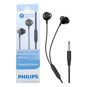 FONE DE OUVIDO PHILIPS C/FIO E MICROFONE PRETO