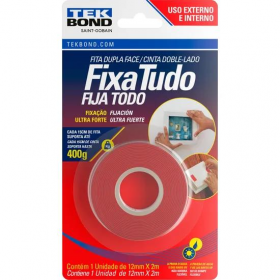 FITA ACRILICA DUPLA FACE EXTERNO E INTERNO 12MMX2M 400G C/15CM BLISTER TEKBOND