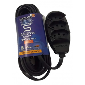 EXTENSÃO ELÉTRICA NATICON 5 METROS 2P+T 10A PRETA