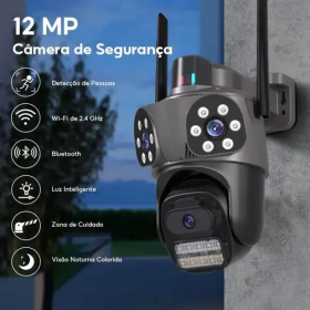 CÂMERA DE SEGURANÇA EXTERNA LENTE TRIPLA SIRENE RASTREAMENTO COR PRETO IT-BLUE